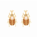 Vintage beetle drop earrings with gold finish, pearl accent and pave rhinestones - Retro Beetle Style