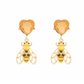 Boucles d'oreilles cœur en cristal ambré avec pendentifs abeille dorés et émail chic - Jaune