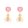Boucles d'oreilles cœur rose et pendentif abeille dorée avec détails en émail coloré - Rose