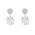 Pendientes de coral plateados con textura martillada y perlas blancas de estilo retro lujo - Plateado