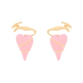 Pendientes de corazón elegantes en esmalte rosa con detalles dorados en fondo blanco - Rosa