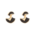 Abstract twisted fan-shaped gold and black enamel stud earrings with geometric wave design - Black
