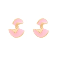 Modern abstract twisted earrings with pink enamel and gold metal on a white background - Pink