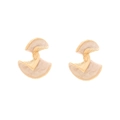 Abstract twisted fan-shaped gold earrings with beige enamel in minimalist style - White