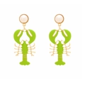 Exaggerated green lobster drop earrings with pearls and gold accents for women - Light Green