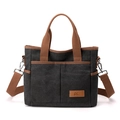 Sac fourre-tout noir en toile avec poignées marron et poches avant pratiques - Noir