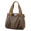 Brown canvas tote bag with contrast stitching and leather-reinforced handles - Coffee