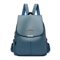 Sac à dos femme en cuir souple bleu sarcelle à grande capacité avec rabat magnétique - Bleu