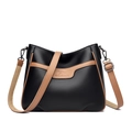 Women's small square crossbody bag in black and brown bicolor textured leather - Black