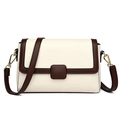 Borsa a tracolla in pelle beige e marrone con design a patta e ganci dorati - Beige
