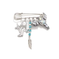Western cowboy style brooch with silver boots, bull skull and turquoise feather charms - Western Cowboy Multi-Element Style (A)
