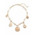 Gouden vintage muntketting met zonnehangers en een elegant parelaccent - Goud