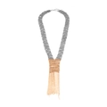 Handmade layered chain tassel necklace with gold and silver metallic fringe detail - Antique Gold and Silver