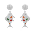 Boucles d'oreilles longues en forme d'arêtes de poisson avec émail coloré et clous argentés - Argenté