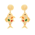 Boucles d'oreilles poisson dorées avec points en émail colorés et clou en spirale chic - Doré