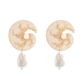 Baroque pearl earrings with vintage enamel coral pattern and gold metal accents - Style A