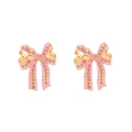 Elegant pink enamel bow earrings with sparkling crystals and gold-plated finish - Pink