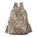 Zaino trapuntato in morbida pelle PU kaki scuro con design antifurto e tasche con cerniera - Cachi