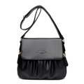 Klassieke zwarte crossbodytas van leer met litchi-patroon en geplooid ontwerp - Zwart