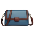Blue lychee leather crossbody square bag with brown strap and golden hardware - Blue