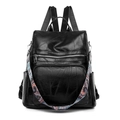Sac à dos en cuir PU noir avec bandoulière bohème vintage et design à poches multiples - Noir