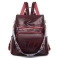 Sac à dos vintage en cuir PU bordeaux avec bandoulière tissée de style ethnique - Bordeaux