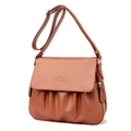 Borsa a tracolla da donna marrone caramello in pelle con design arricciato unico - Marrone