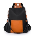 Mochila de mujer en contraste negro y naranja en nailon impermeable y cuero PU - Negro