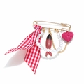 Spilla a pesce tropicale con nastro a quadretti rossi, cuore e perle finte - Stile Pesce Tropicale Colorato Cuore (A)