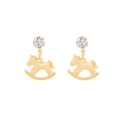 Golden rocking horse earrings with sparkling rhinestone studs in a minimalist design - Gold