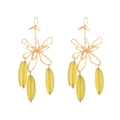 French style gold flower drop earrings with translucent yellow geometric resin beads - Gold Olive Green (A)