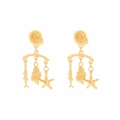 Boucles d'oreilles pendantes coquillages et étoiles de mer en métal doré poli - Éléments Marins Style Doré (A)