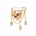 Broche de imperdible dorado con colgante de osito colorido y cadenas de flecos colgantes - Estilo Oso Dorado con Borla