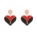 Orecchini a cuore con perle bianche e design a cerniera in smalto rosso e nero - Multicolore (Contrasto Rosso e Nero)