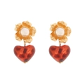 Vintage floral gold studs with leopard print red resin heart drop earrings for women - Gold Red Leopard Heart (A)