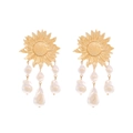 Baroque pearl tassel earrings with golden sunflower design and vintage French style - Gold