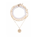 Three-layer bohemian necklace set with natural shells, pearls, and sun pendant - Three-layer Sun Shell Necklace / Gold/White(Mixed)