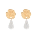 Pendientes de perlas barrocas con diseño de moneda geométrica dorada estilo vintage - Perla Barroca / Dorado