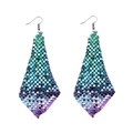 Long gradient metal sequin mesh diamond earrings with green blue and purple tassels - Blue