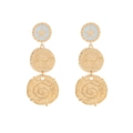 Retro gold coin earrings with starfish and horse relief charms in a vertical drop style - Retro Gold (A)