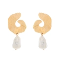 Boucles d'oreilles en alliage doré texturé avec pendentifs perles baroques élégantes - Doré