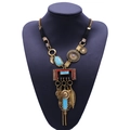 Collana lunga in stile boho con nappe metalliche e perline turchesi su supporto nero - Giallo (Stile Oro Vintage)