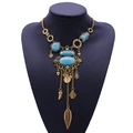 Böhmische Vintage Lange Kette mit Türkissteinen und goldenen Quastenanhängern - Gelb