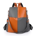 Mochila moderna de cuero PU en naranja y gris con correas de transporte múltiples - Gris