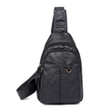 Retro zwarte gewassen PU-lederen crossbody borsttas met vintage bronzen ritssluiting - Zwart