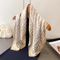 Elegant leopard print silk scarf in champagne gold with Greek key pattern borders - Khaki (FG150-3) / 66-70cm