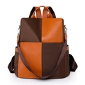 Mochila de mujer en marrón y naranja, nailon impermeable y cuero con correa suave - Marrón Oscuro