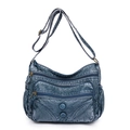 Vintage-Umhängetasche in Denimblau mit gewaschener Lederoptik und vielen Taschen - Blau