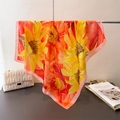 Detailed shot of vibrant floral silk scarf with sunflower print and elegant pink border - Sunflower Pink Border Style (FG105-1)