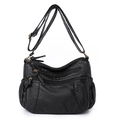 Borsa a tracolla alla moda in morbida pelle PU nera con tasche a cerniera multistrato da donna - Nero